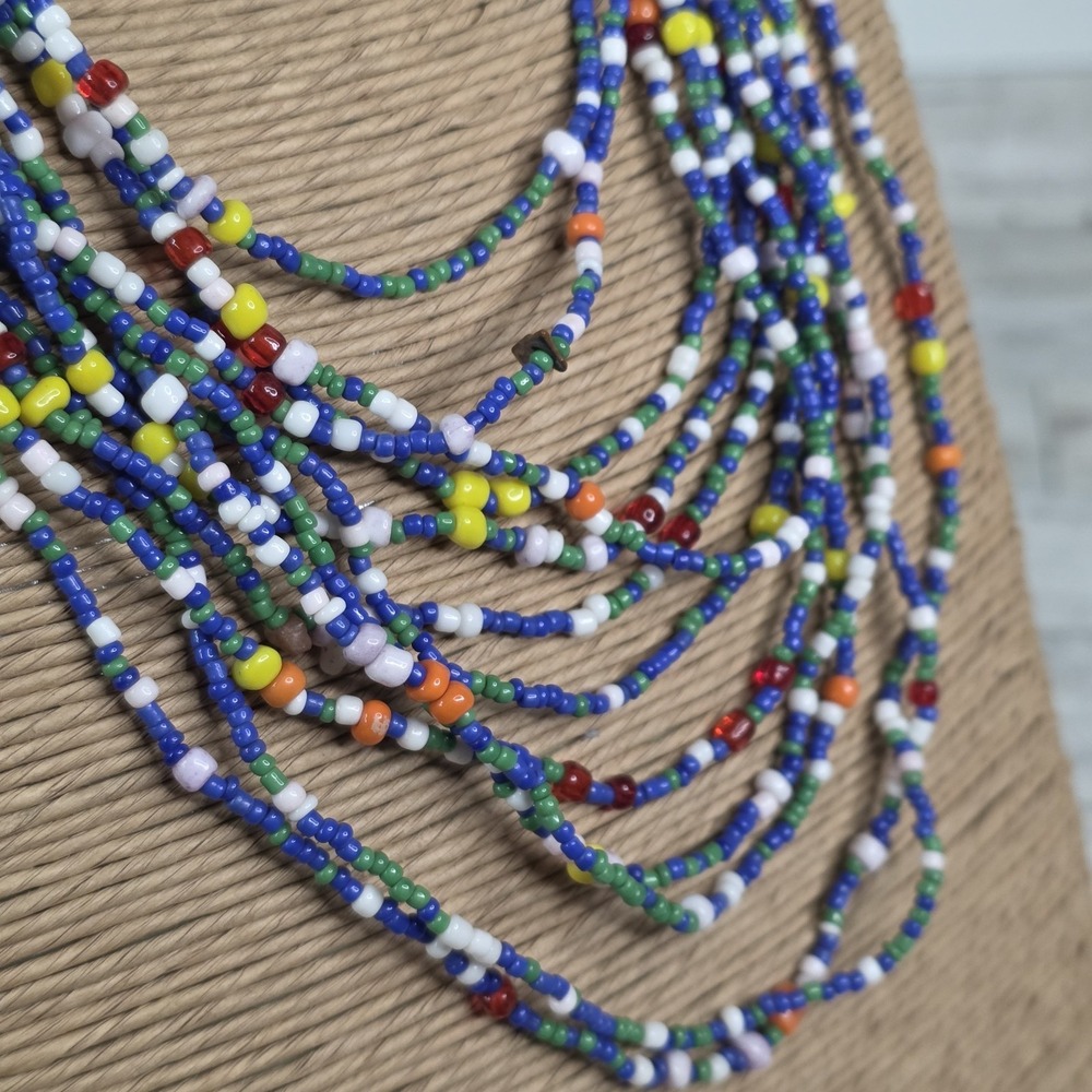 Handmade Multi-Strand Beads Wood Necklace Boho Colorful Artisan Statement 15" - Picture 2 of 7